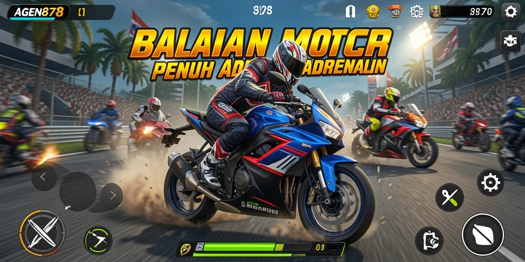 Screenshot AGEN878 menampilkan aksi balapan motor yang mendebarkan.