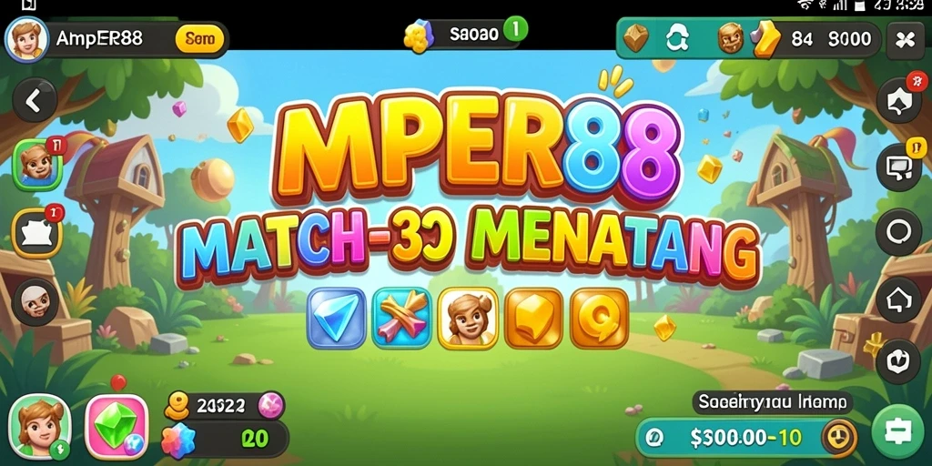 Tampilan gameplay Match-3 yang seru dan penuh warna.