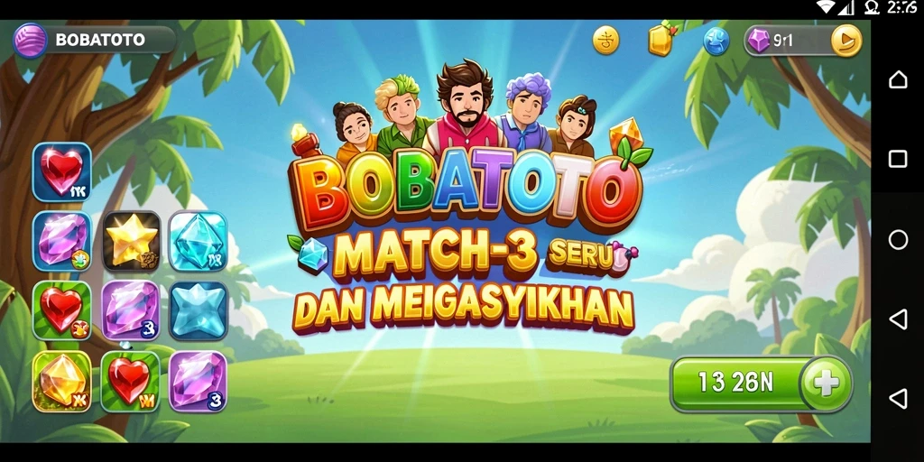 Tangkapan layar permainan BOBATOTO dengan gameplay Match-3 yang seru.