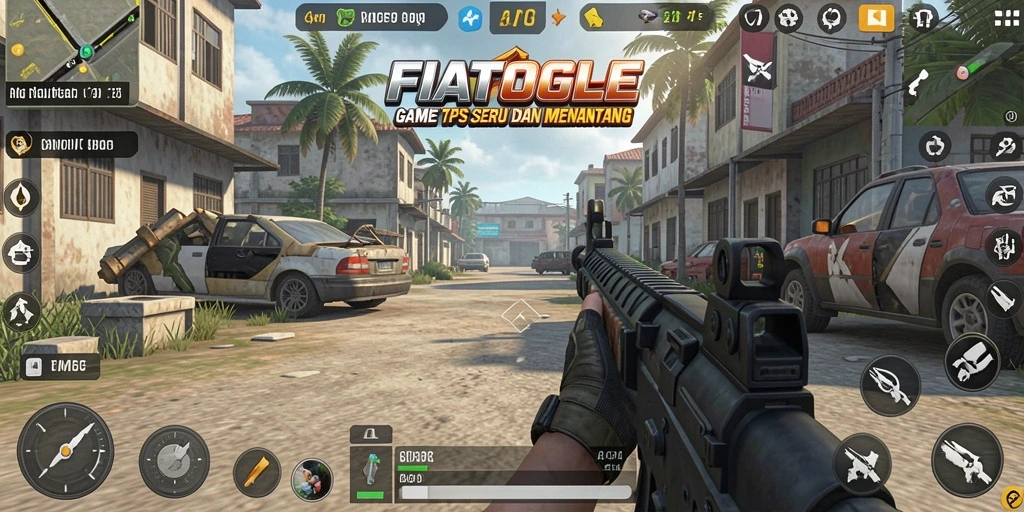 Screenshot gameplay FIATOGEL menampilkan aksi seru pertempuran TPS.