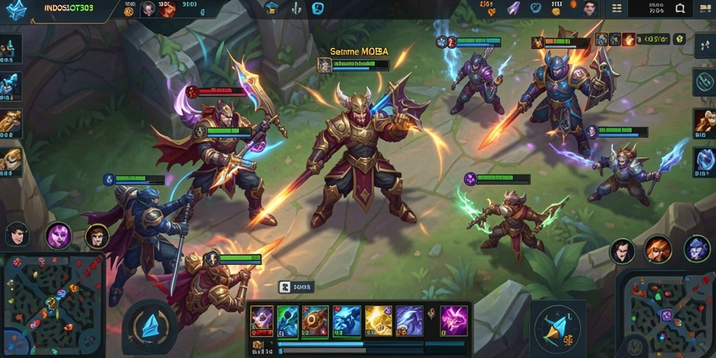 Tampilan gameplay menarik dari INDOSLOT303 dalam pertarungan MOBA.