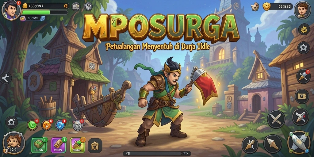 Screenshot gameplay MPOSURGA menampilkan karakter dalam petualangan idle.