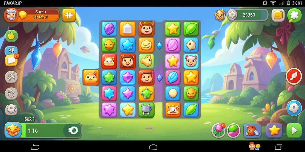 Tampilan menarik dari gameplay PAKARJP dengan tantangan Match-3.