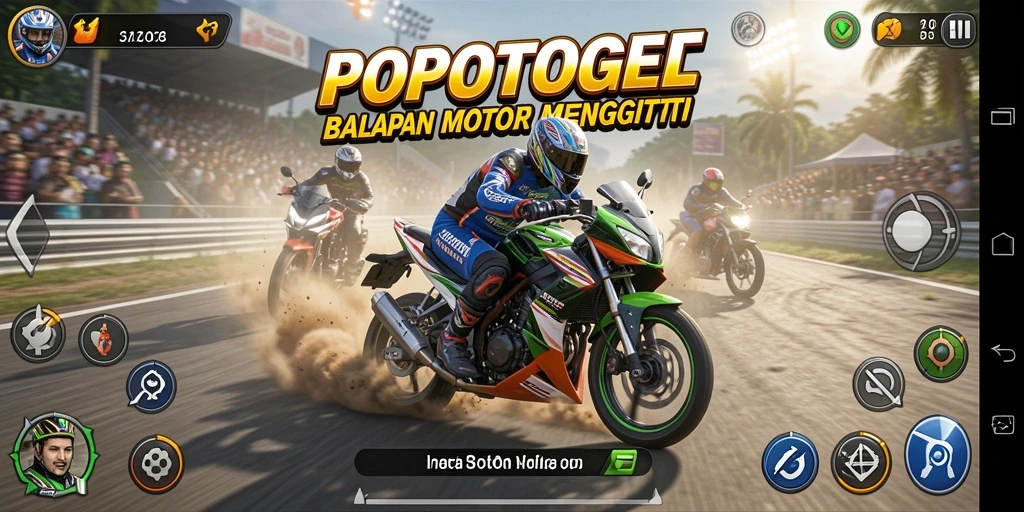 Gameplay menegangkan dengan balapan motor cepat di lintasan.