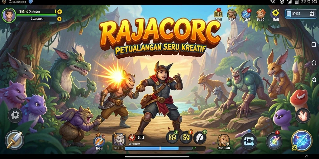 Tampilan menarik dari gameplay RAJACORC yang penuh warna.