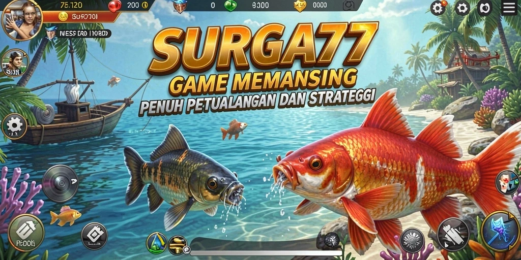 Screenshot gameplay dari SURGA77 menampilkan aksi memancing yang mendebarkan.
