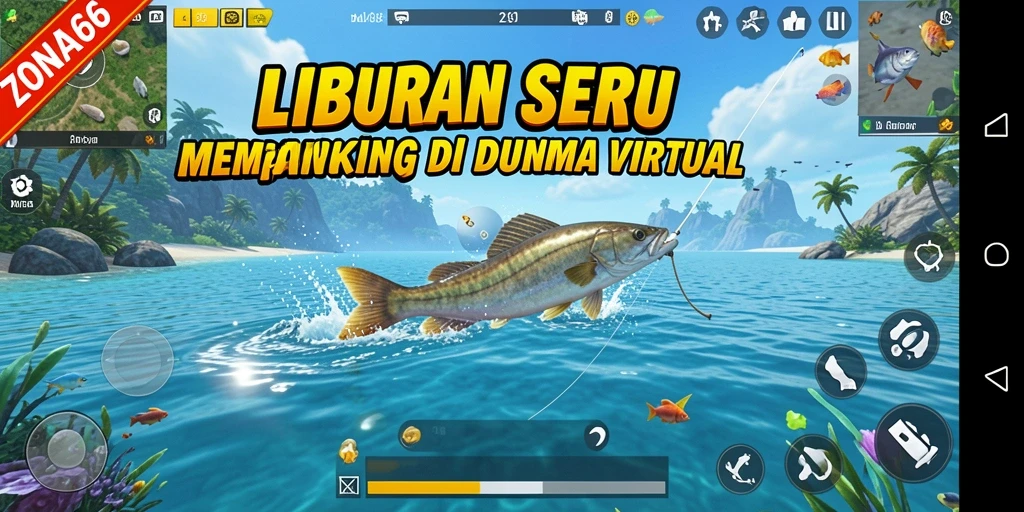 Tampilan gameplay ZONA66 yang menakjubkan dan seru saat memancing.